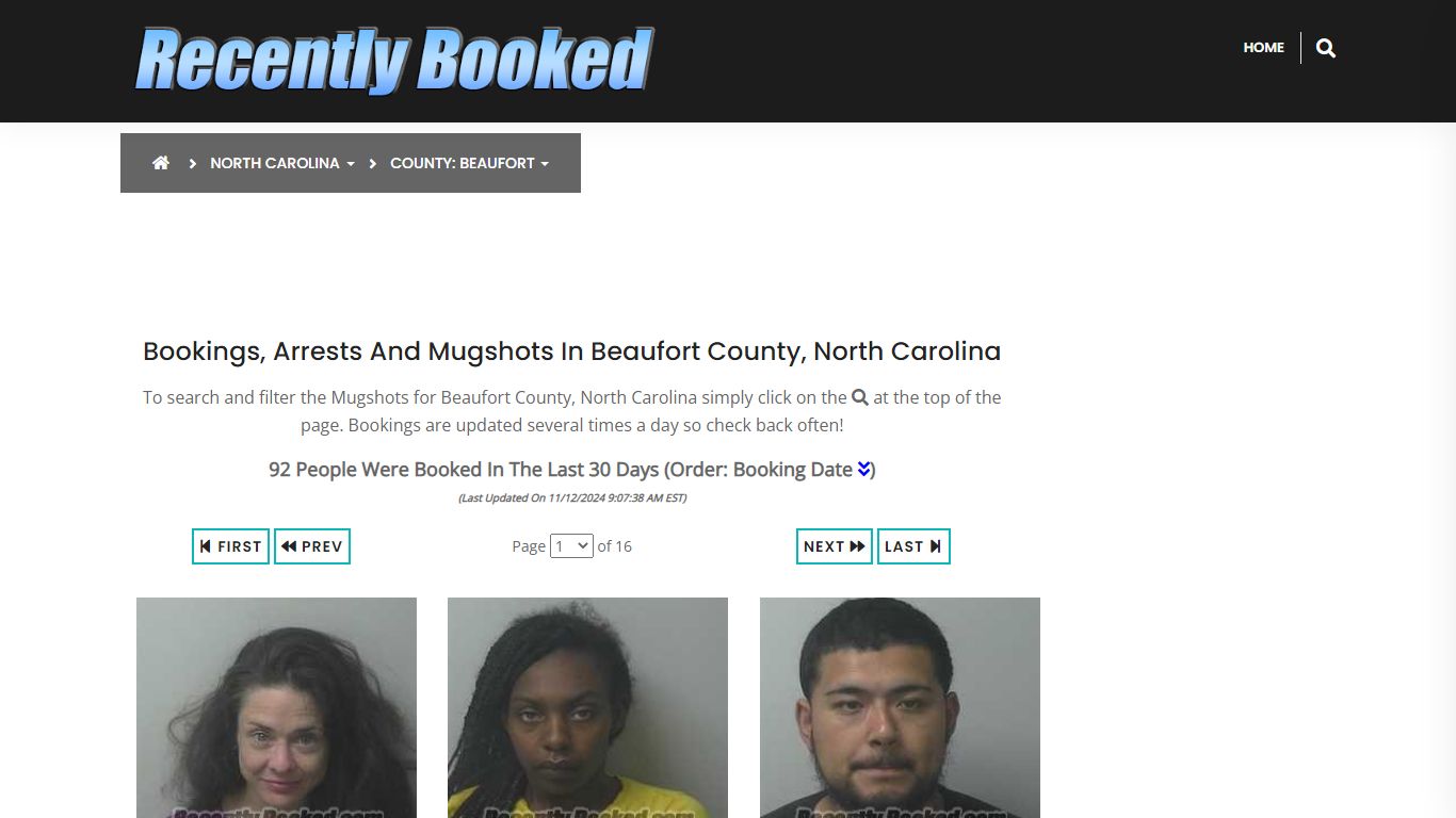 Bookings, Arrests and Mugshots in Beaufort County, North Carolina