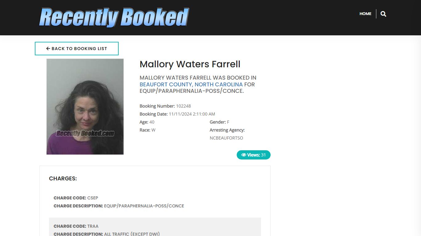 Recent Booking / Mugshot for Mallory Waters Farrell in Beaufort County ...