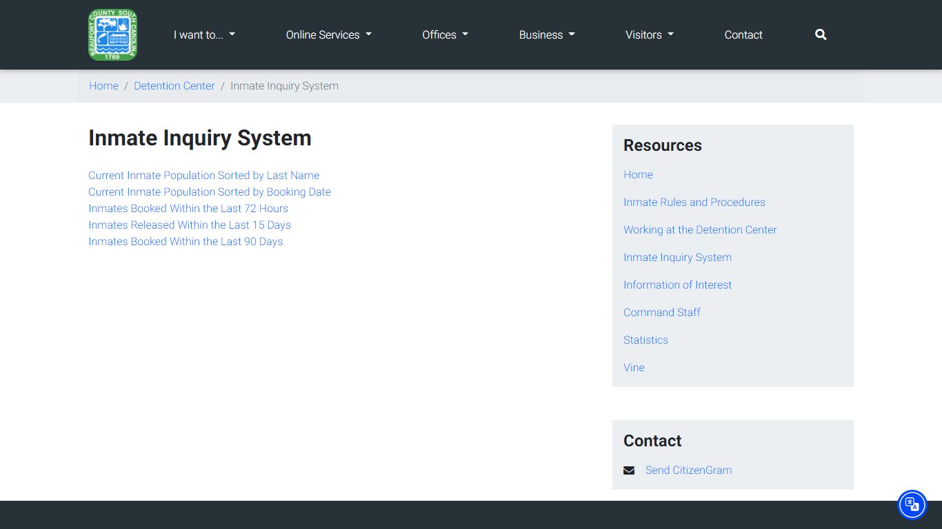 Inmate Inquiry System - Beaufort County, SC